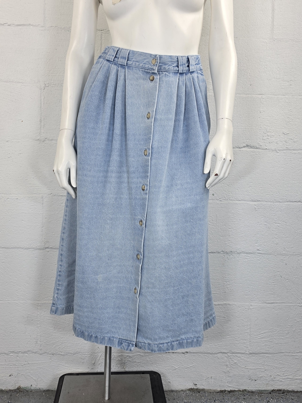 Van Heusen For Her Vintage Light Blue Denim Button-Front A-Line Midi Skirt